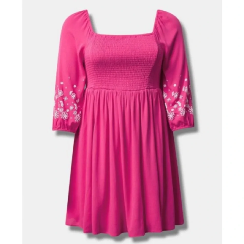 NWT Torrid Pink & Sexy Mini Crinkle Gauze Blouson Sleeve Dress - Picture 4 of 8